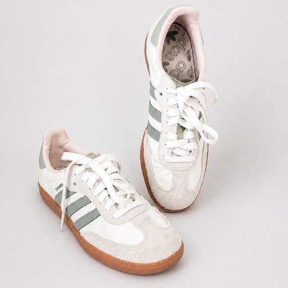 adidas Shoes - adidas Samba Women's White / Light Green Sneakers with Gum Sole